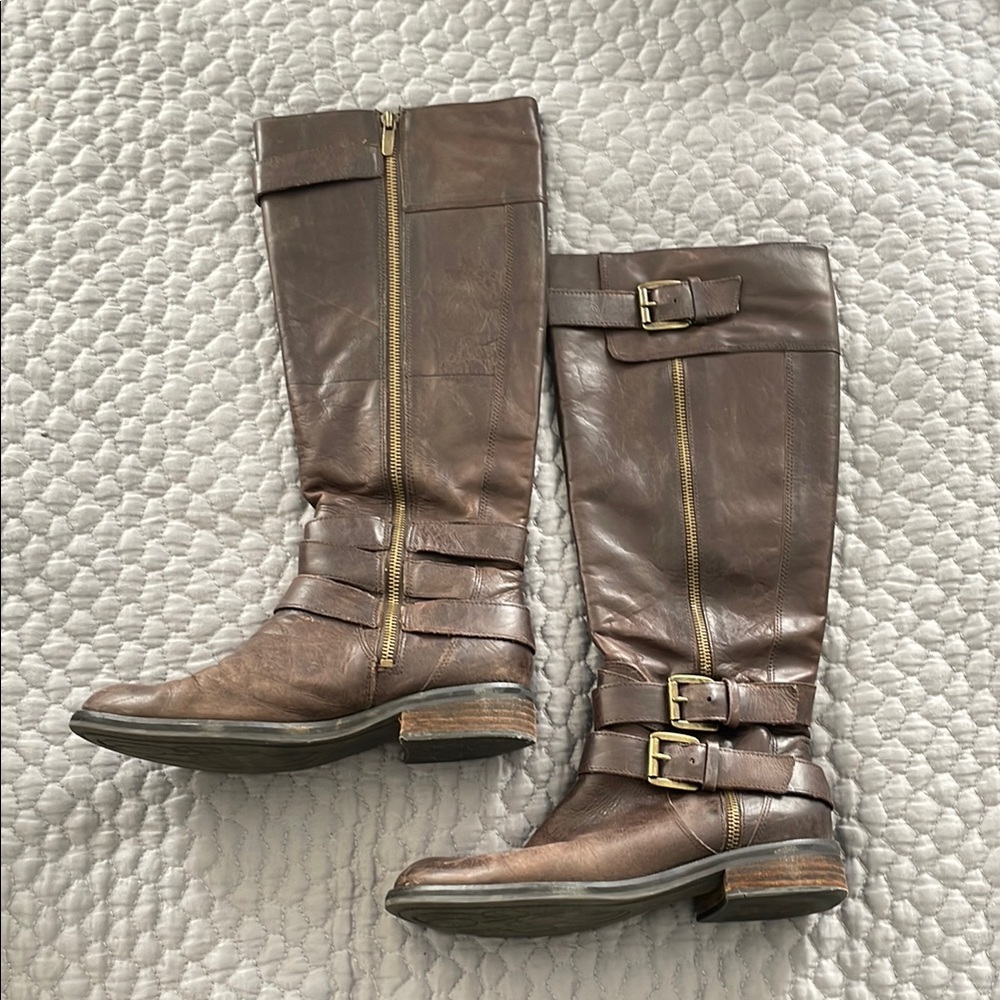 Brown Leather Riding Boots with Buckles